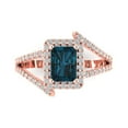 thumbnail image 1 of 1.935 ct Emerald Cut Natural London Blue Topaz Solitaire with Simulated Diamond Accents 14K Rose Gold Womens Engagement Ring, 1 of 5