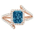 thumbnail image 1 of 1.935 ct Emerald Cut Natural London Blue Topaz Solitaire with Simulated Diamond Accents 18K Rose Gold Womens Engagement Ring, 1 of 3