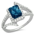 thumbnail image 1 of 1.935 ct Emerald Cut Natural London Blue Topaz with Simulated Diamond Halo Accents 18K White Gold Womens Engagement Ring, 1 of 3