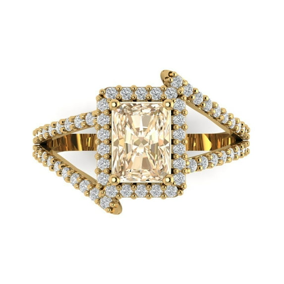 1.935 ct Emerald Cut Natural Morganite Solitaire with Simulated Diamond Accents 18K Yellow Gold Womens Engagement Ring