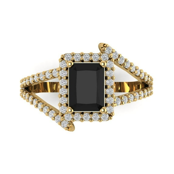 1.935 ctw Solitaire with Zirconia Diamond Accents Anniversary Ring for Women | Emerald Cut Natural Onyx | Hyperallergenic Solid 18K Yellow Gold