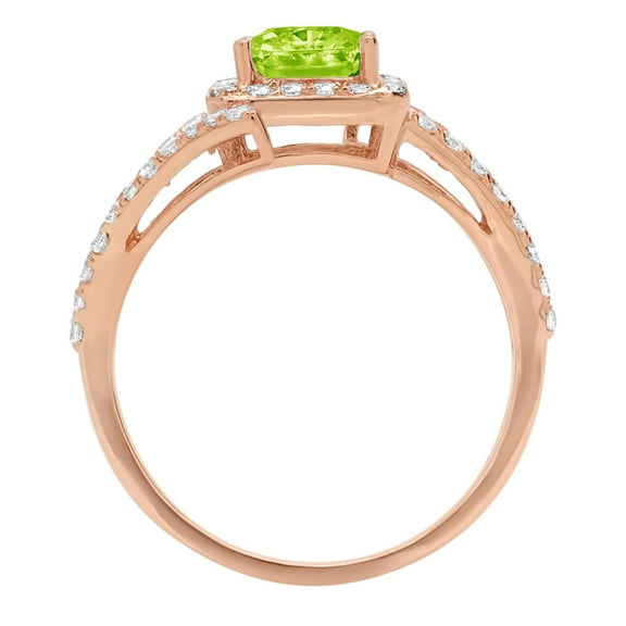 1.935 ct Emerald Cut Natural Peridot Solitaire with Accents Engagement Ring for Women in 18K Rose Gold