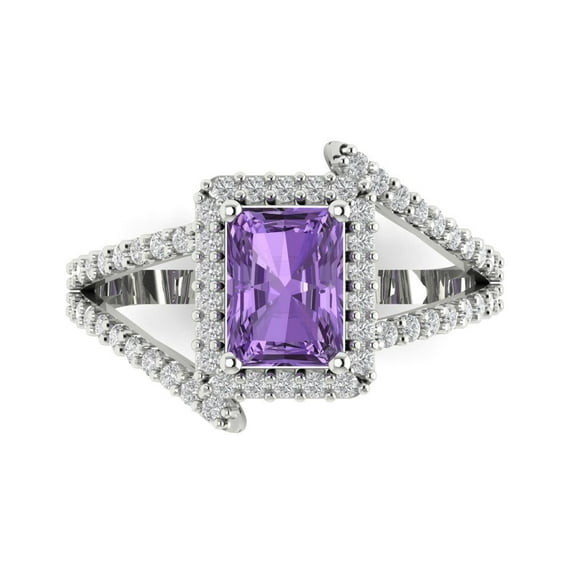 1.935 ct Emerald Cut Simulated Alexandrite Halo Engagement Ring for Women in 18K White Gold
