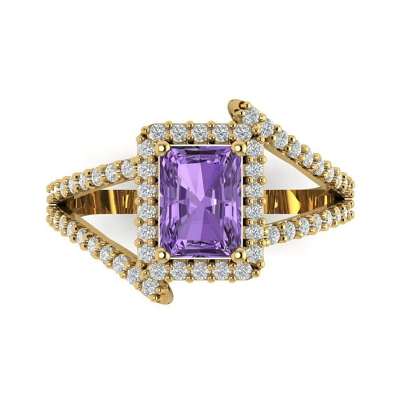 1.935 ct Emerald Cut Simulated Alexandrite Solitaire with Accents Engagement Ring for Women in 18K Yellow Gold