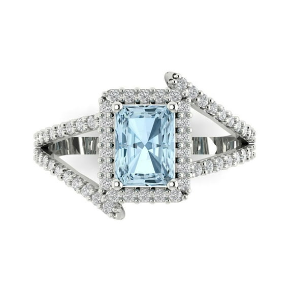 1.935 ct Emerald Cut Simulated Blue Diamond Halo Engagement Ring for Women in 18K White Gold