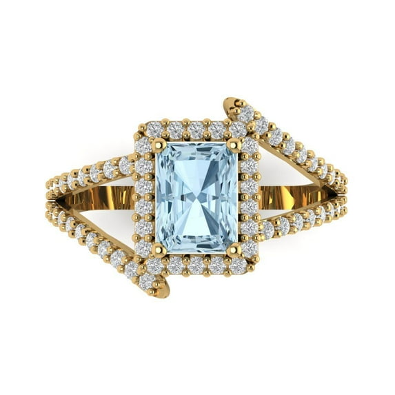 1.935 ct Emerald Cut Simulated Blue Diamond Solitaire with Simulated Diamond Accents 18K Yellow Gold Womens Engagement Ring