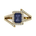 thumbnail image 1 of 1.935 ct Emerald Cut Simulated Blue Sapphire Solitaire with Simulated Diamond Accents 18K Yellow Gold Womens Engagement Ring, 1 of 5