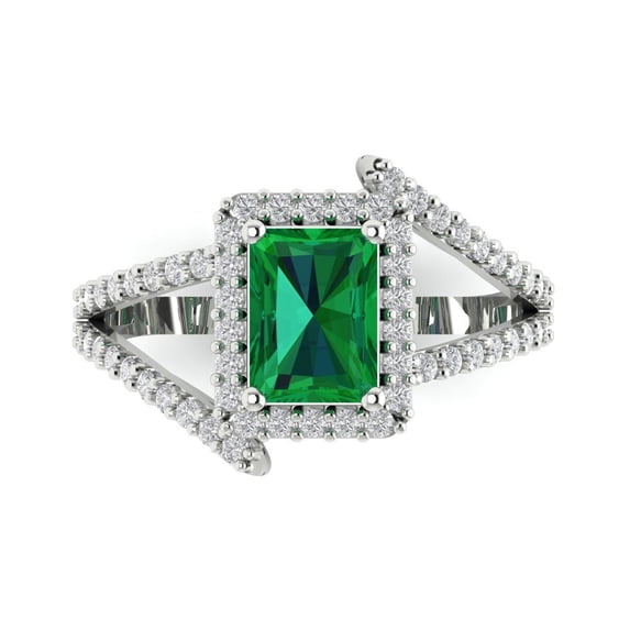 Clara Pucci 14K White Gold 1.94ct Emerald Halo Ring for Women