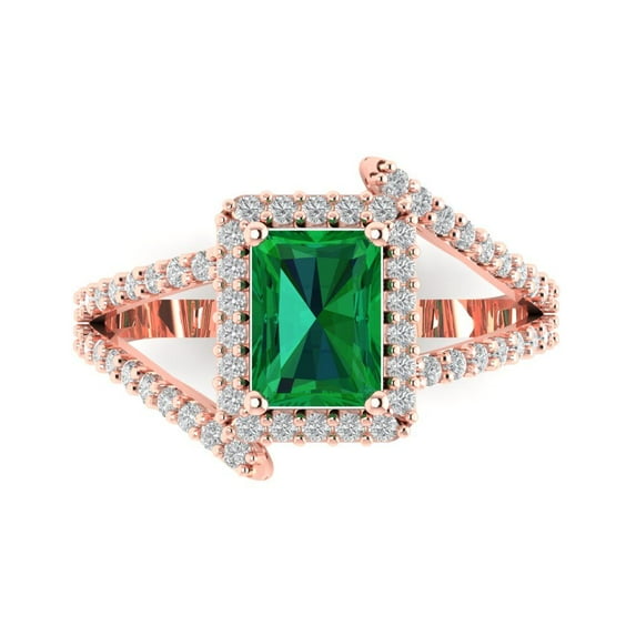 1.935 ctw Solitaire with Zirconia Diamond Accents Anniversary Ring for Women | Emerald Cut Simulated Emerald | Hyperallergenic Solid 18K Rose Gold