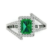CLARA PUCCI 1.935 ctw with Simulated Diamond Halo Accents Anniversary Ring for Women | Emerald Cut Simulated Emerald | Hyperallergenic Solid 14K White Gold