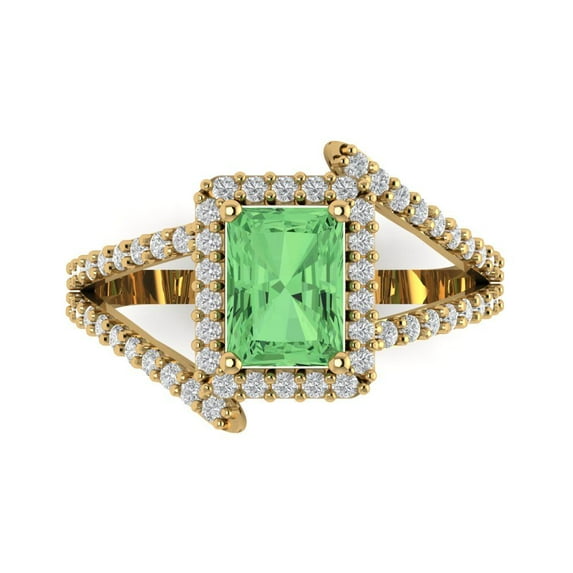 Clara Pucci 14K Yellow Gold Solid Gold Green Solitaire with Accents Anniversary Ring for Women - 1.935 cttw Emerald Cut