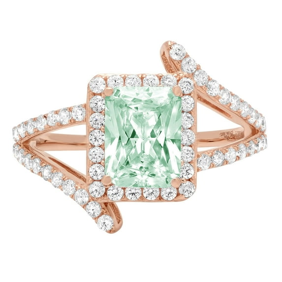 1.935 ct Emerald Cut Simulated Green Diamond Solitaire with Simulated Diamond Accents 18K Rose Gold Womens Engagement Ring
