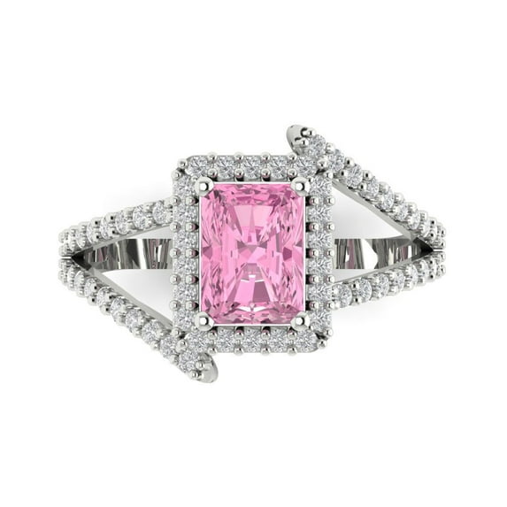 Clara Pucci 14K White Gold 1.94ct Pink Halo Ring for Women