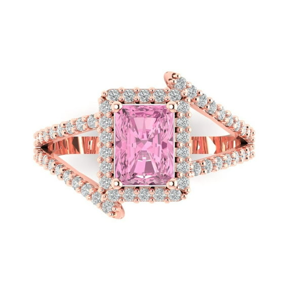 Clara Pucci 14K Rose Gold 1.94ct Pink Solitaire with Accents Ring for Women