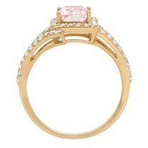 1.935 ct Emerald Cut Simulated Pink Diamond Solitaire with Accents Engagement Ring for Women in 18K Yellow Gold