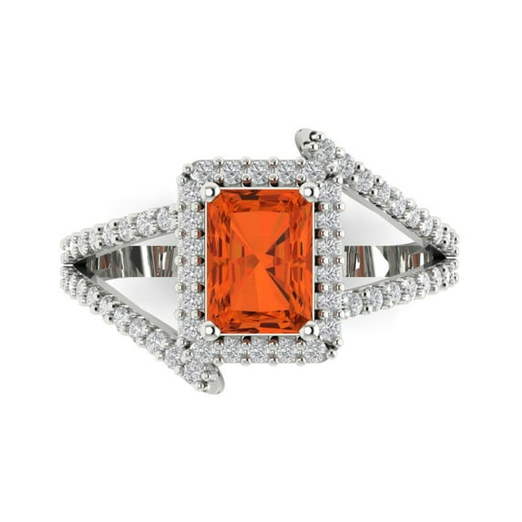 1.935 ct Emerald Cut Simulated Red Diamond Halo Engagement Ring for Women in 18K White Gold