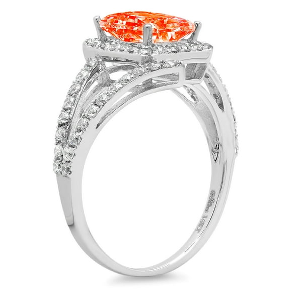 1.935 ct Emerald Cut Simulated Red Diamond Halo Engagement Ring for Women in 18K White Gold