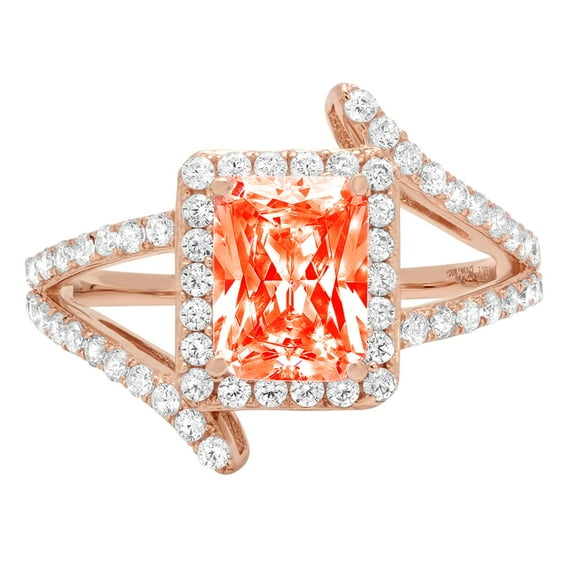 1.935 ct Emerald Cut Simulated Red Diamond Solitaire with Simulated Diamond Accents 18K Rose Gold Womens Engagement Ring
