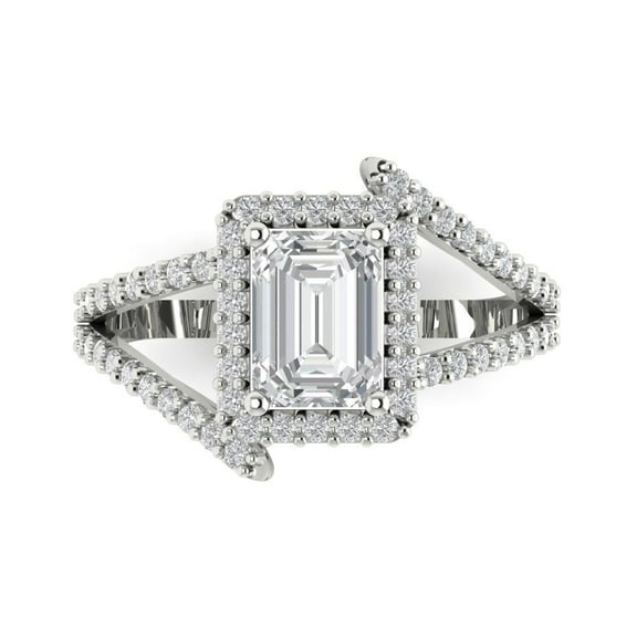 1.935 ct Emerald Cut White Sapphire Halo Engagement Ring for Women in 14K White Gold