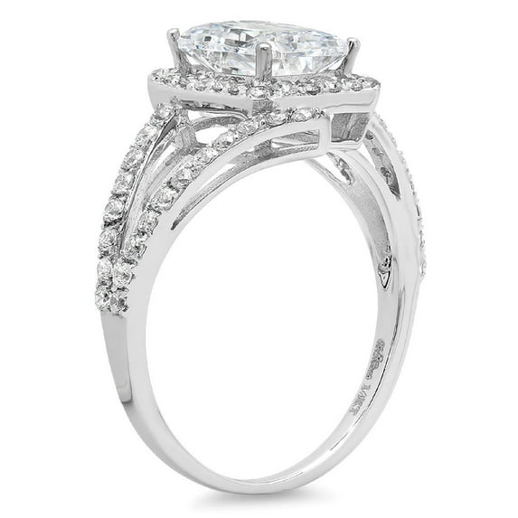 1.935 ct Emerald Cut White Sapphire Halo Engagement Ring for Women in 14K White Gold