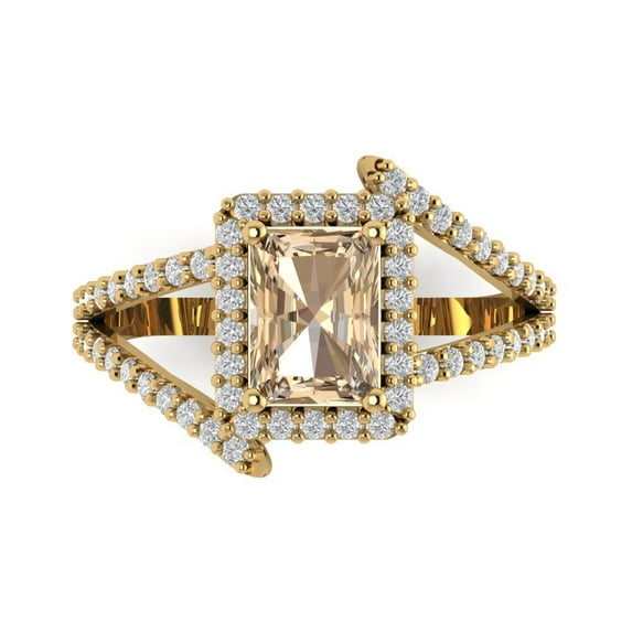 1.935 ct Emerald Cut Yellow Moissanite Solitaire with Accents Engagement Ring for Women in 18K Yellow Gold