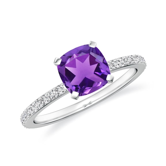 1.94 CT Amethyst Moissanite Ring Side Stone Engagement Ring in Sterling Silver/ White Gold Plated Cushion Shaped February Birthstone Wedding Ring, Birthday, Anniversary Jewelry, Ring Size 10