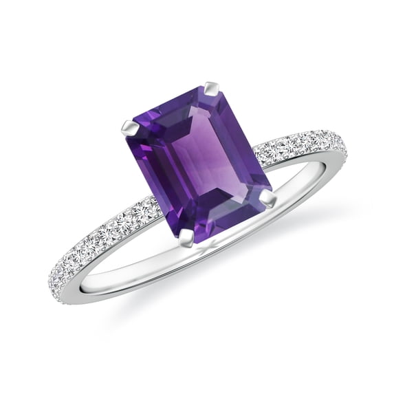 1.94 CT Amethyst Moissanite Ring Side Stone Engagement Ring in Sterling Silver/ White Gold Plated Emerald Cut February Birthstone Wedding Ring, Birthday, Anniversary Jewelry, Ring Size 9