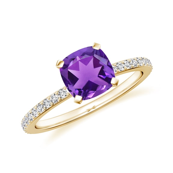 1.94 CT Amethyst Moissanite Ring Side Stone Engagement Ring in Sterling Silver/ Yellow Gold Plated Cushion Shaped February Birthstone Wedding Ring, Birthday, Anniversary Jewelry, Ring Size 7