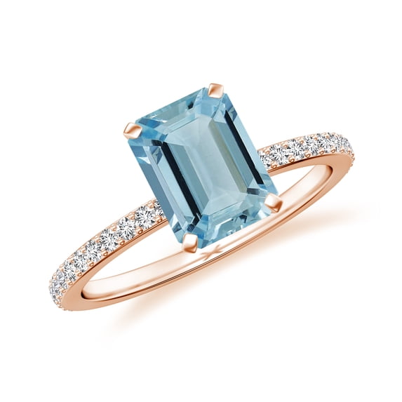 1.94 CT Aquamarine Moissanite Ring Side Stone Engagement Ring in Sterling Silver/ Rose Gold Plated Emerald Cut March Birthstone Wedding Ring, Birthday, Anniversary Jewelry, Ring Size 5