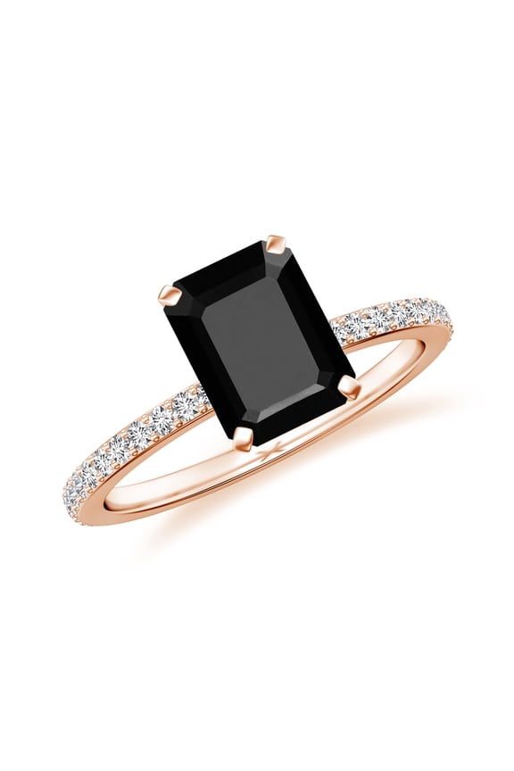 1.94 CT Black Onyx Moissanite Ring Side Stone Engagement Ring in Sterling Silver/ Rose Gold Plated Emerald Cut July Birthstone Wedding Ring, Birthday, Anniversary Jewelry, Ring Size 9