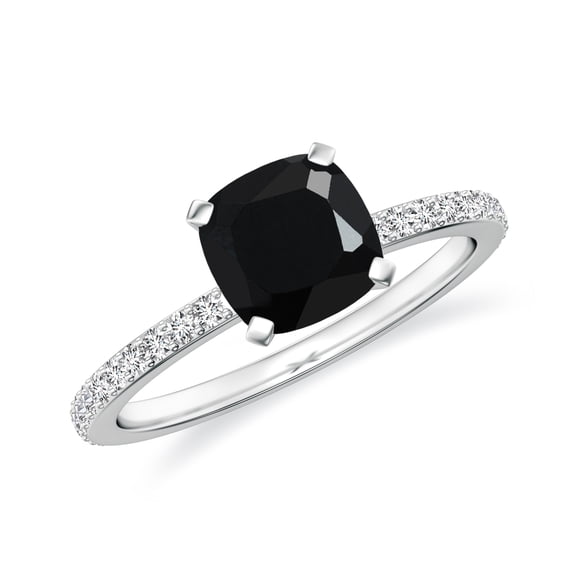 1.94 CT Black Onyx Moissanite Ring Side Stone Engagement Ring in Sterling Silver/ White Gold Plated Cushion Shaped July Birthstone Wedding Ring, Birthday, Anniversary Jewelry, Ring Size 9