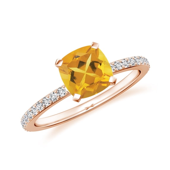 1.94 CT Citrine Moissanite Ring Side Stone Engagement Ring in Sterling Silver/ Rose Gold Plated Cushion Shaped November Birthstone Wedding Ring, Birthday, Anniversary Jewelry, Ring Size 6