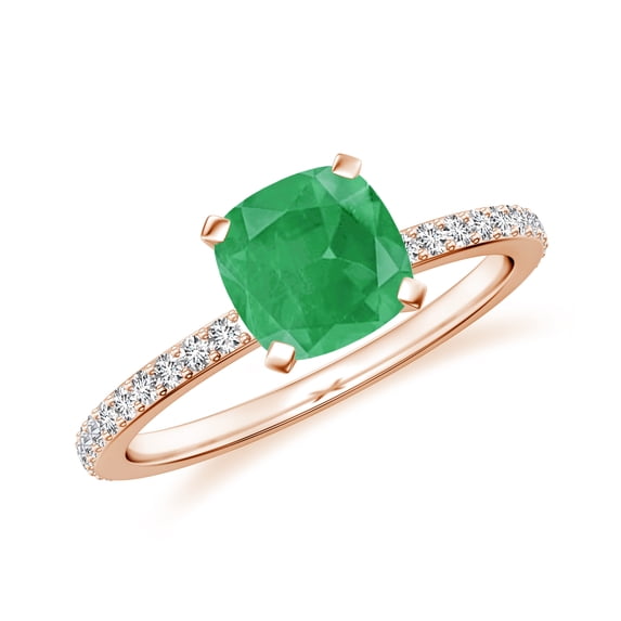 1.94 CT Emerald Moissanite Ring Side Stone Engagement Ring in Sterling Silver/ Rose Gold Plated Cushion Shaped May Birthstone Wedding Ring, Birthday, Anniversary Jewelry, Ring Size 8