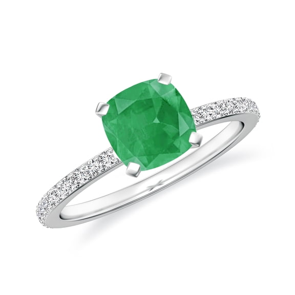 1.94 CT Emerald Moissanite Ring Side Stone Engagement Ring in Sterling Silver/ White Gold Plated Cushion Shaped May Birthstone Wedding Ring, Birthday, Anniversary Jewelry, Ring Size 6