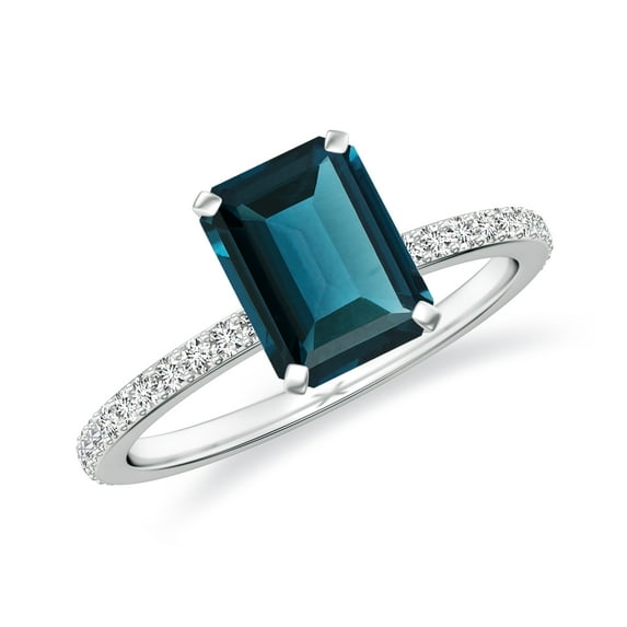 1.94 CT London Blue Topaz Moissanite Ring Side Stone Engagement Ring in Sterling Silver/ White Gold Plated Emerald Cut December Birthstone Wedding Ring, Birthday, Anniversary Jewelry, Ring Size 6
