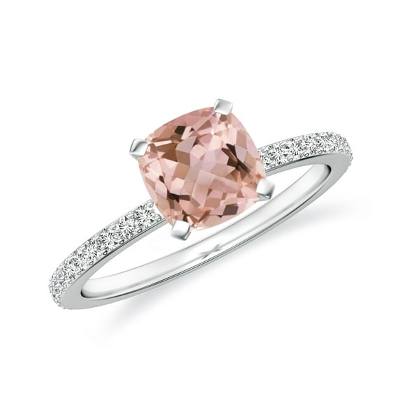 1.94 CT Morganite Moissanite Ring Side Stone Engagement Ring in Sterling Silver/ White Gold Plated Cushion Shaped Birthstone Wedding Ring, Birthday, Anniversary Jewelry, Ring Size 10