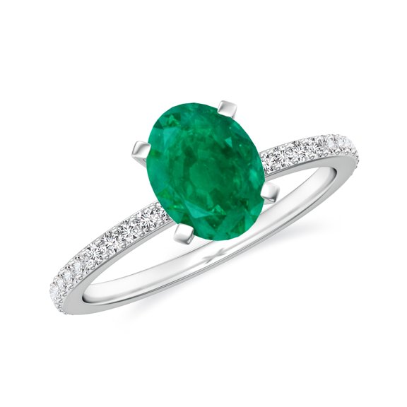 1.94 CT Oval Shaped Emerald Moissanite Ring Side Stone Engagement Ring in Sterling Silver/ White Gold Plated May Birthstone Wedding Ring, Birthday, Anniversary Jewelry, Ring Size 5
