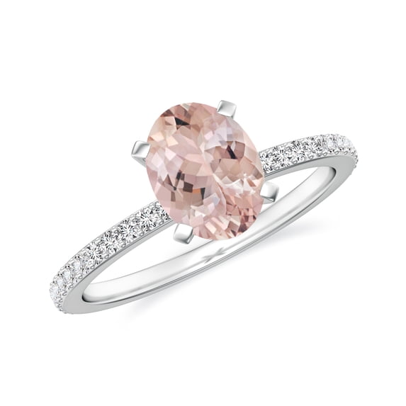 1.94 CT Oval Shaped Morganite Moissanite Ring Side Stone Engagement Ring in Sterling Silver/ White Gold Plated Birthstone Wedding Ring, Birthday, Anniversary Jewelry, Ring Size 5