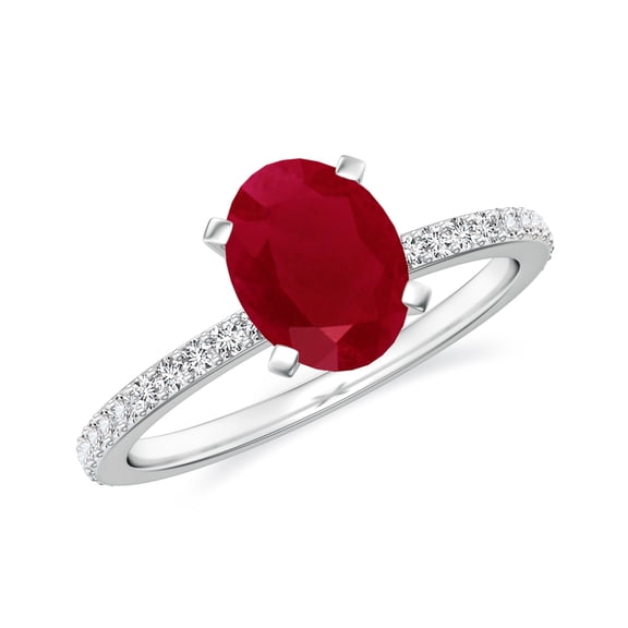 1.94 CT Oval Shaped Ruby Moissanite Ring Side Stone Engagement Ring in Sterling Silver/ White Gold Plated July Birthstone Wedding Ring, Birthday, Anniversary Jewelry, Ring Size 5