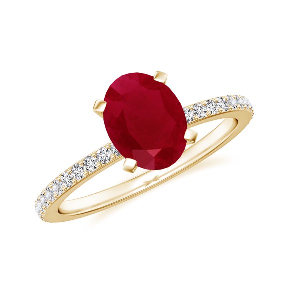 1.94 CT Oval Shaped Ruby Moissanite Ring Side Stone Engagement Ring in Sterling Silver/ Yellow Gold Plated July Birthstone Wedding Ring, Birthday, Anniversary Jewelry, Ring Size 9