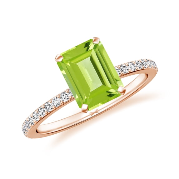 1.94 CT Peridot Moissanite Ring Side Stone Engagement Ring in Sterling Silver/ Rose Gold Plated Emerald Cut August Birthstone Wedding Ring, Birthday, Anniversary Jewelry, Ring Size 7