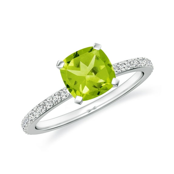 1.94 CT Peridot Moissanite Ring Side Stone Engagement Ring in Sterling Silver/ White Gold Plated Cushion Shaped August Birthstone Wedding Ring, Birthday, Anniversary Jewelry, Ring Size 7