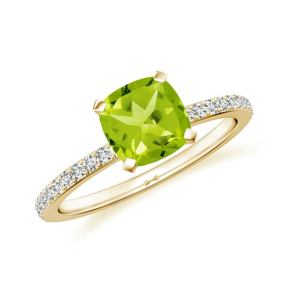 1.94 CT Peridot Moissanite Ring Side Stone Engagement Ring in Sterling Silver/ Yellow Gold Plated Cushion Shaped August Birthstone Wedding Ring, Birthday, Anniversary Jewelry, Ring Size 10