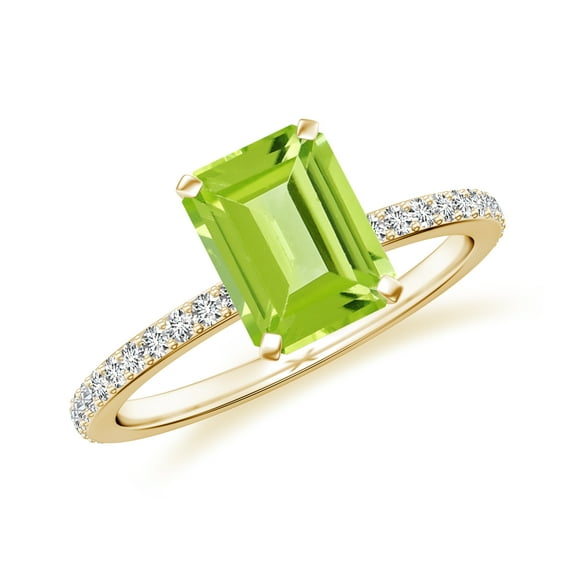 1.94 CT Peridot Moissanite Ring Side Stone Engagement Ring in Sterling Silver/ Yellow Gold Plated Emerald Cut August Birthstone Wedding Ring, Birthday, Anniversary Jewelry, Ring Size 5