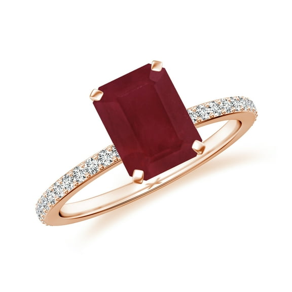 1.94 CT Ruby Moissanite Ring Side Stone Engagement Ring in Sterling Silver/ Rose Gold Plated Emerald Cut July Birthstone Wedding Ring, Birthday, Anniversary Jewelry, Ring Size 6