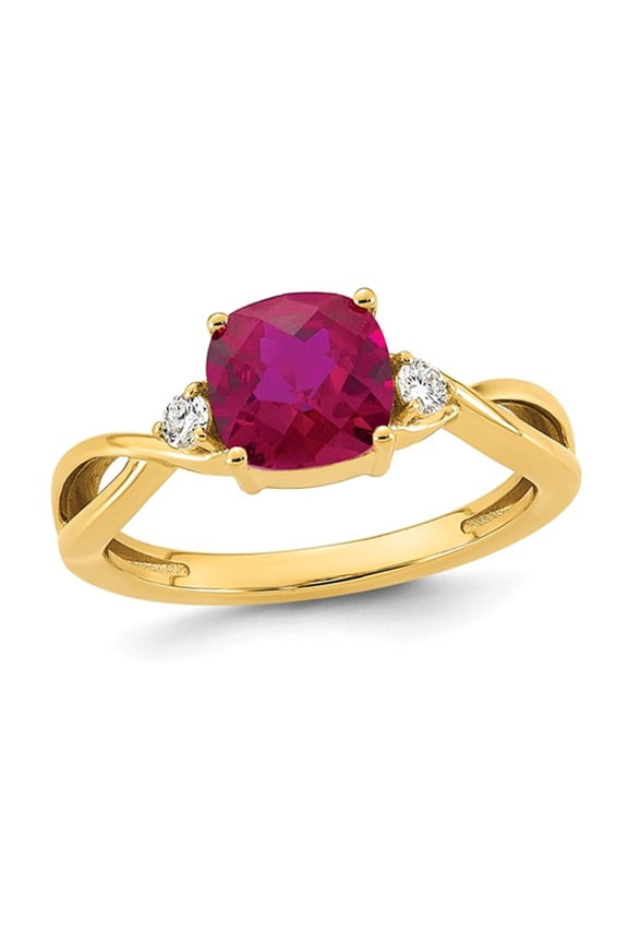 1.95 Carat (Ctw) Checkerboard-Cut Lab Created Ruby Ring 14K Yellow Gold with Lab Grown Diamonds (SIZE 7) for Women