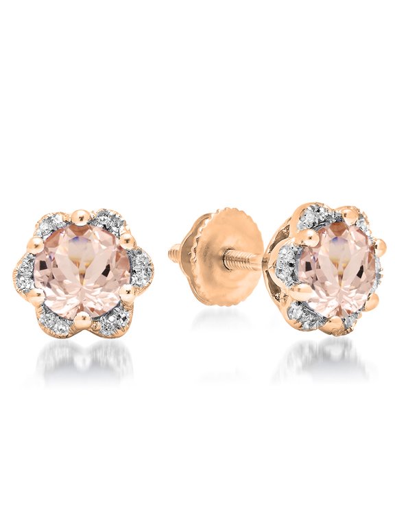1.95 Carat (ctw) 18K Rose Gold Round Cut Morganite & White Diamond Ladies Flower Shape Cluster Fashion Stud Earrings 2 C
