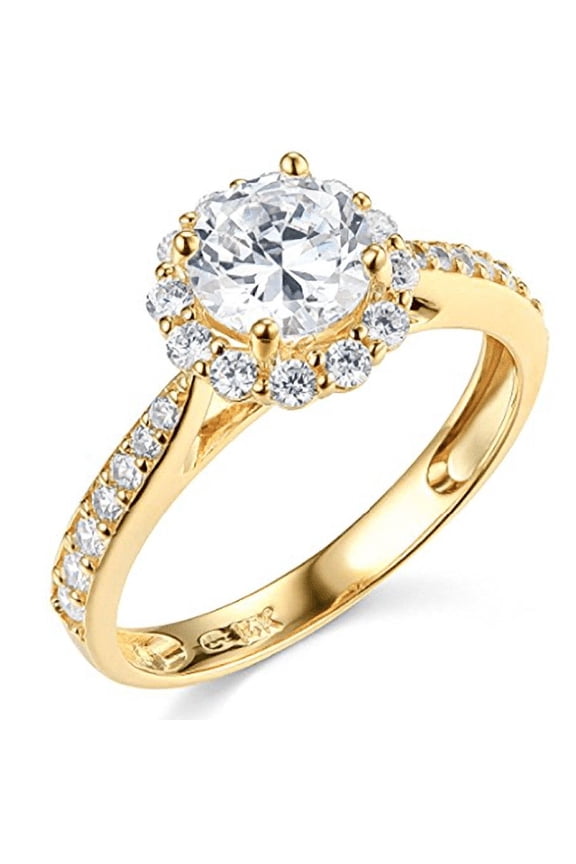 1.95 Ct Round Solid Real 14K Yellow Gold Halo Cathedral Engagement Wedding Ring