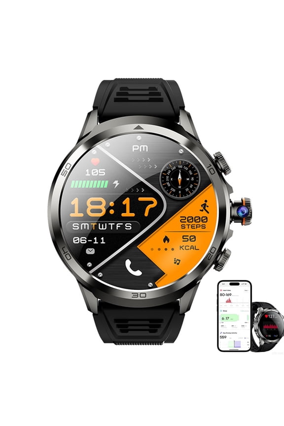 1.95'' Smart Fitness Watch, Round Screen Smartwatch With SIM Card Slot & Retractable Rotating Camera, Built-in 3D Stereo Navigation, Supports Video Calls And Photo Taking, For Women Men