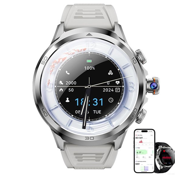 1.95'' Smart Fitness Watch, Round Screen Smartwatch With SIM Card Slot & Retractable Rotating Camera, Built-in 3D Stereo Navigation, Supports Video Calls And Photo Taking, For Women Men